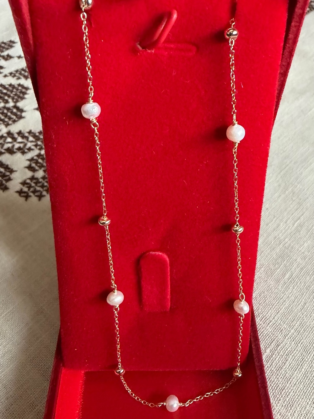 Gold Chain Necklace with White Pearl Stations - Elegant Women's Jewelry